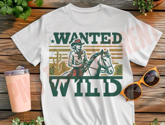 Vintage Western Cowgirl Wanted and Wild Graphics